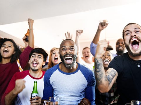 Sports fans celebrate a victory